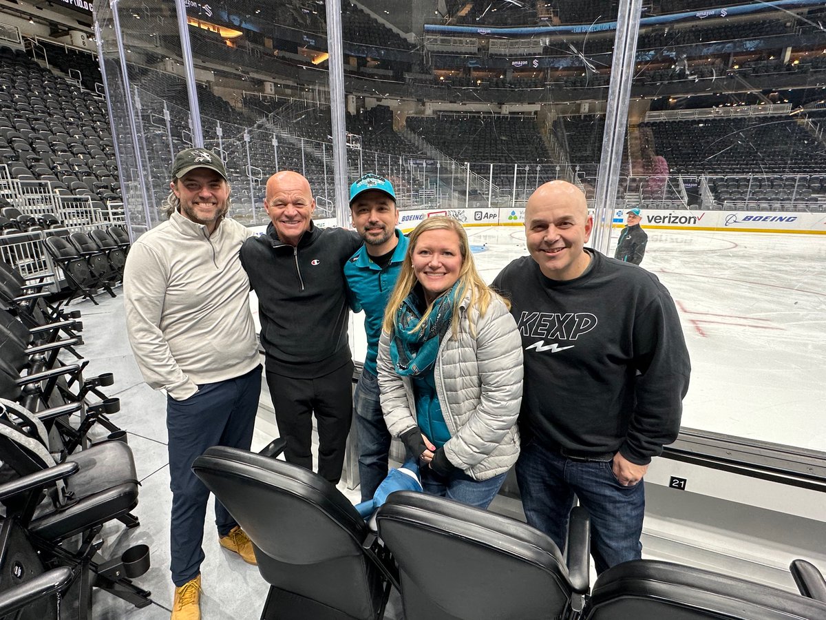 NHLtoSeattle's tweet photo. Big thanks to the @SanJoseSharks, the team that made us all hockey fans, for inviting us down to attend the Sharks morning skate this morning at Climate Pledge Arena. (...also thanks to #notontwitter ποΈDrew Remenda taking some time to chat with us.) https://t.co/4e2Uq0g6lB