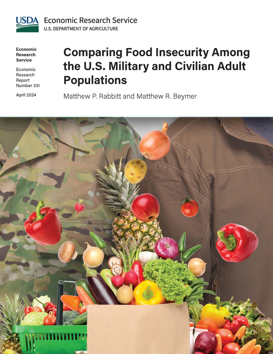 The prevalence of food insecurity was 2.5 times higher among the U.S. active duty military population compared to the socioeconomically comparable civilian adult population in 2018 and 2020. Learn more: ers.usda.gov/publications/p….