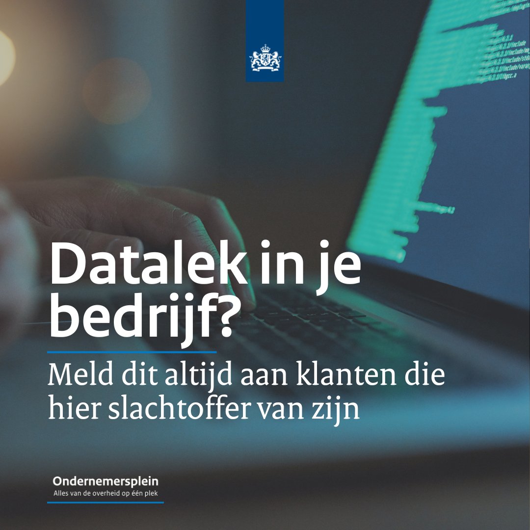 💻 Heeft jouw bedrijf een datalek gehad? De Autoriteit Persoonsgegevens meldt dat slachtoffers vaak geen bericht krijgen over gelekte persoonsgegevens. Terwijl dit vaak verplicht is, omdat een datalek grote gevolgen kan hebben. Meer weten? 
bit.ly/3TRwU6Z