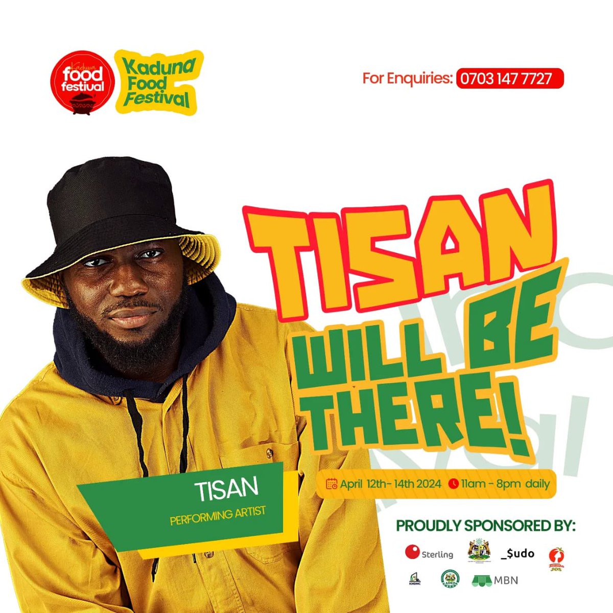 We're just a stone's throw away from the highly anticipated D-Day of the Kaduna Food Festival, and the excitement is palpable! We are thrilled to announce that the incredibly talented Tisan will be joining us as one of our guest artistes. #kadunafoodfestival
