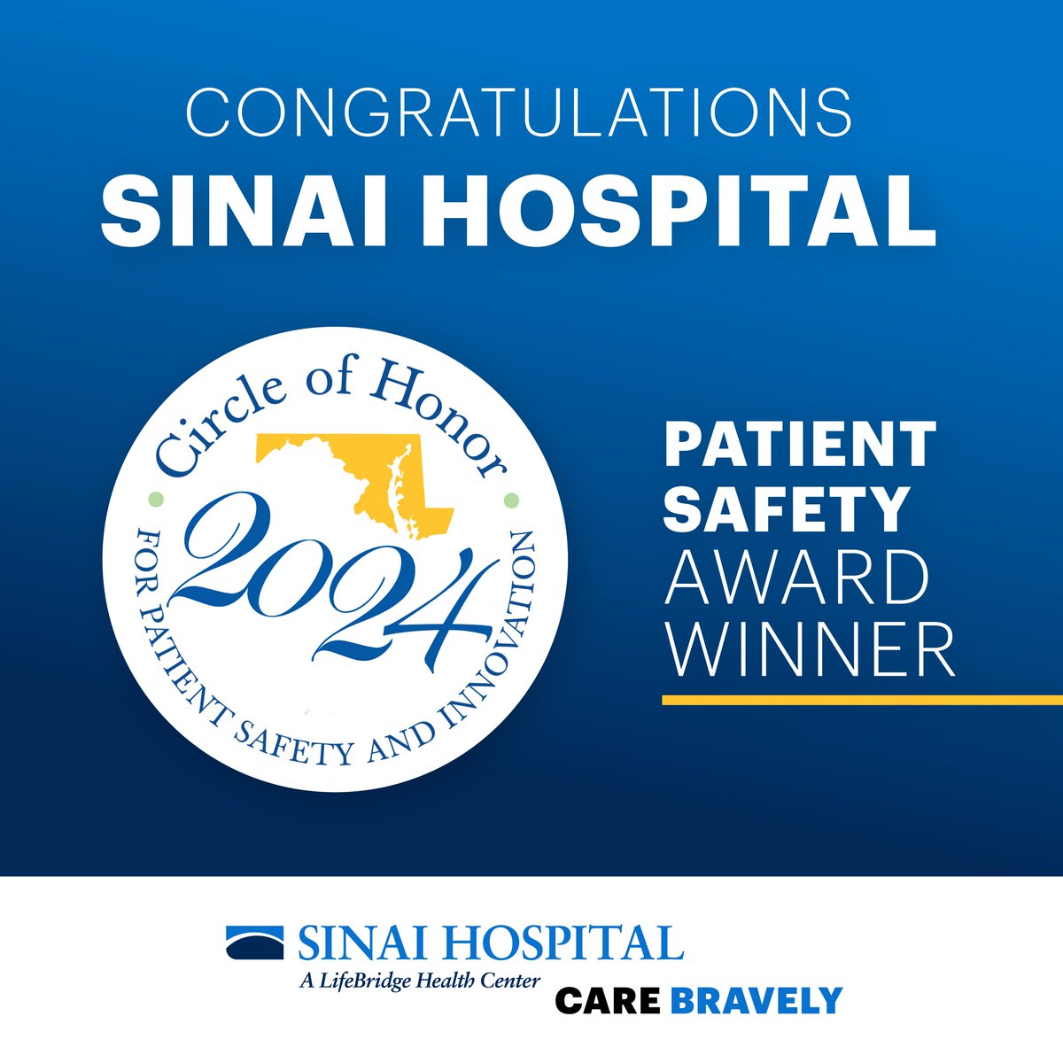 We're thrilled to announce that Sinai Hospital has been honored with THREE Circle of Honor awards from @MDPatientSafety.  🏆🏆🏆 This incredible recognition underscores our unwavering commitment to ensuring the safety and well-being of every patient. #LifeBridgeHealth #Caring4MD