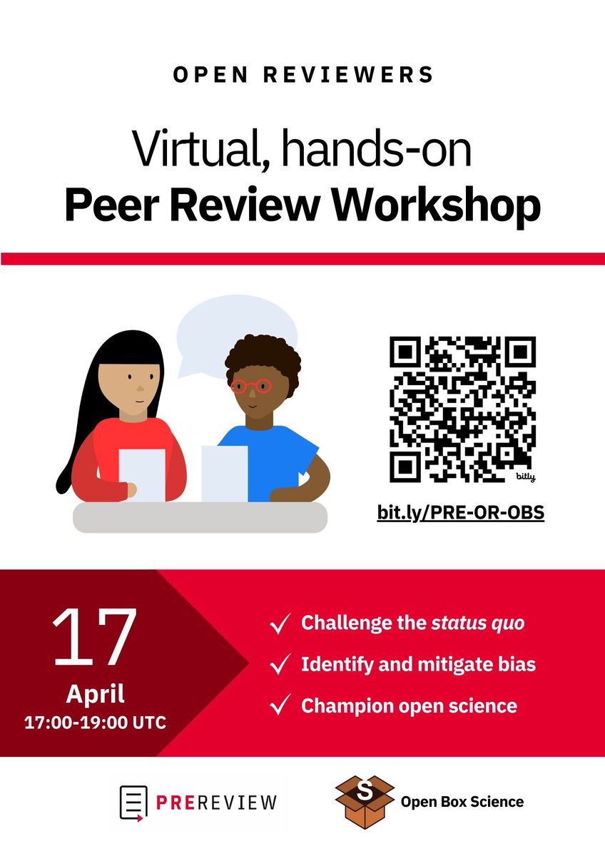 Want to learn about how to conduct peer reviews for papers? @PREreview_ is hosting a training session for the OBS PREreview club, open to ALL, please join by responding to the OBS Slack thread here: tinyurl.com/45eusb3t or via the sign-up link! Limited to the first 30.