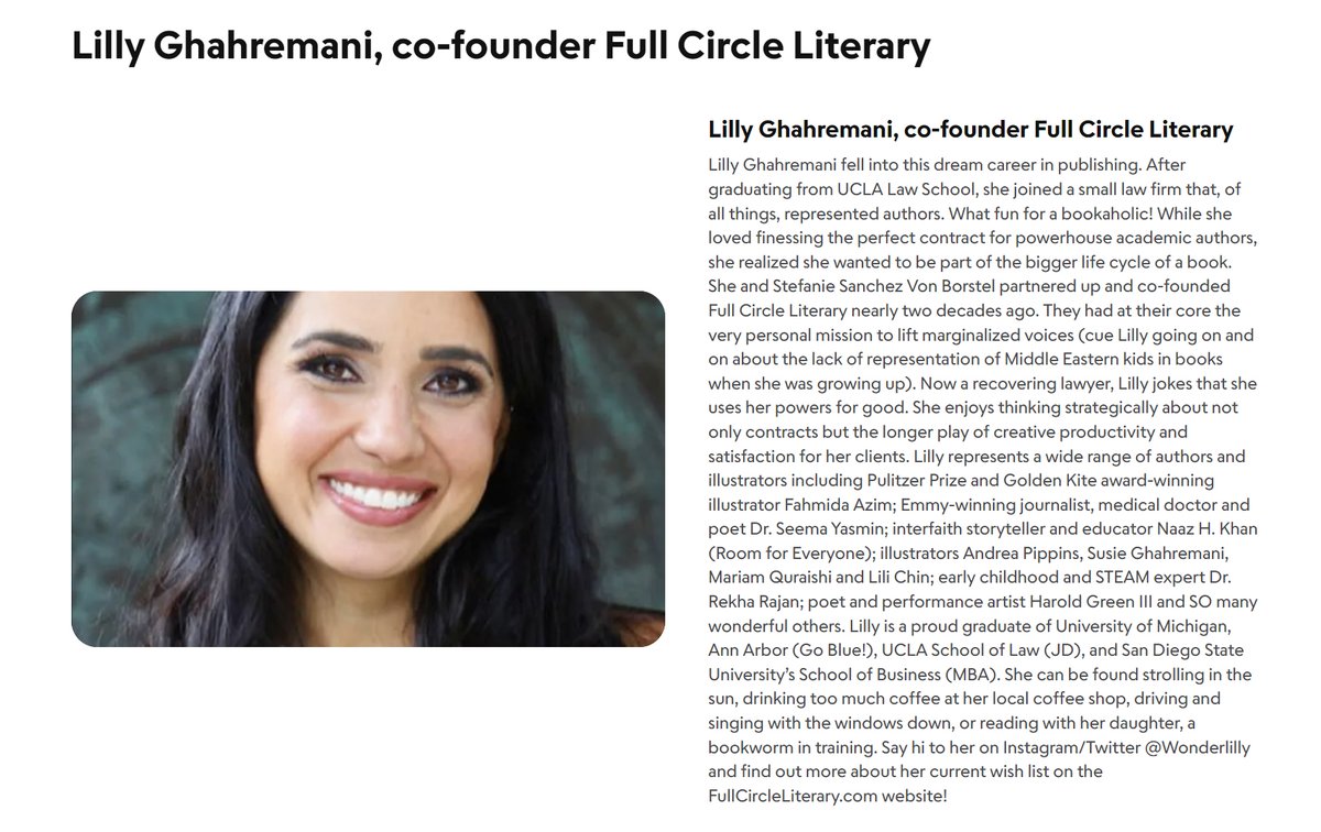 Lilly Ghahremani @Wonderlilly co-founder Full Circle Literary @FullCircleLit speaks on industry developments: pub. timelines, morality clauses, AI & more on Zoom Apr 20th 1:30 - 3:30 PM PT. Recording available scbwi.org/events/april-2… #scbwi #kidlit #kidlitart #childrensbooks