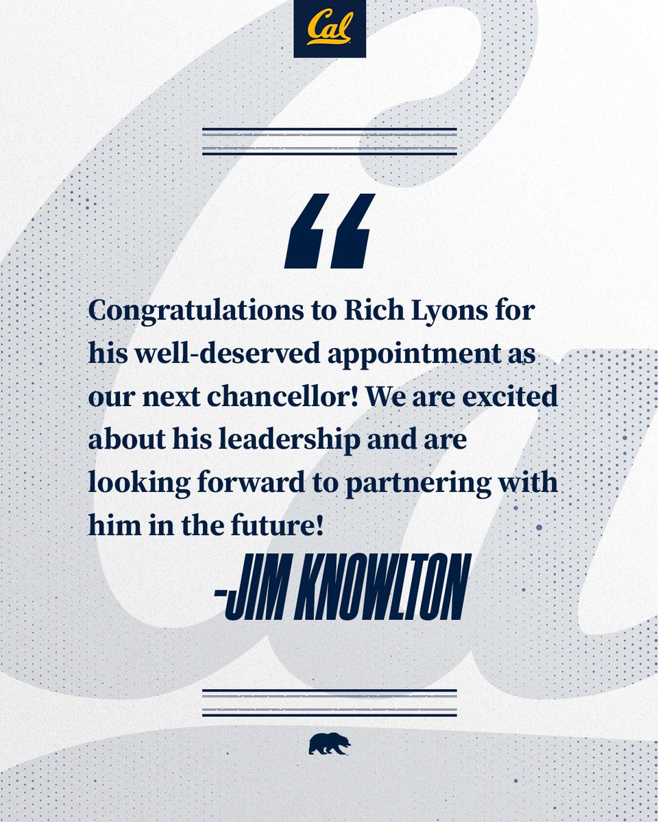 Cal Athletics is thrilled to welcome Rich Lyons as our next chancellor! #GoBears