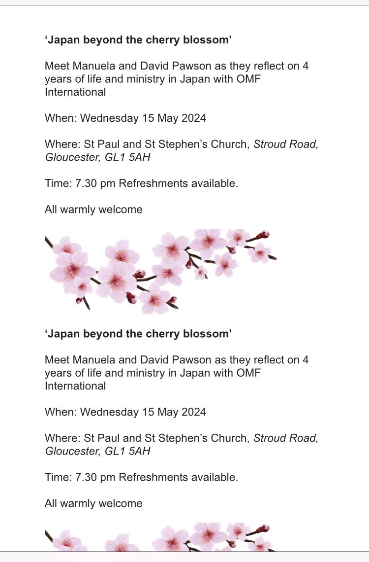 @SarJT @Rachelb105 @KatieEthers 

I’m hosting this event at St Paul &St Stephen’s on 15 May 2024.  
I’ve known Manuela &David for many years, and am delighted that they are able to spend some time talking about their experiences in Japan.  
Japanese gin & sake also available!