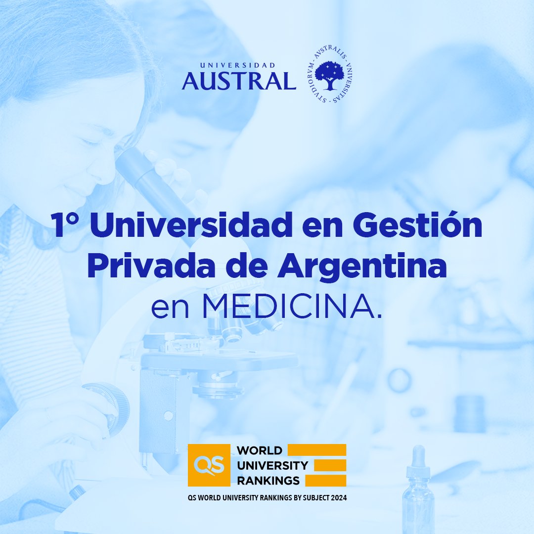 La @UnivAustral se posicionó en la edición del QS By Subject 2024 como la universidad privada que más disciplinas lidera en el país. Nos enorgullece consolidar el posicionamiento en #Medicina por 6° año consecutivo. Nota completa👉 austral.edu.ar/la-universidad… #ExperienciasAustral