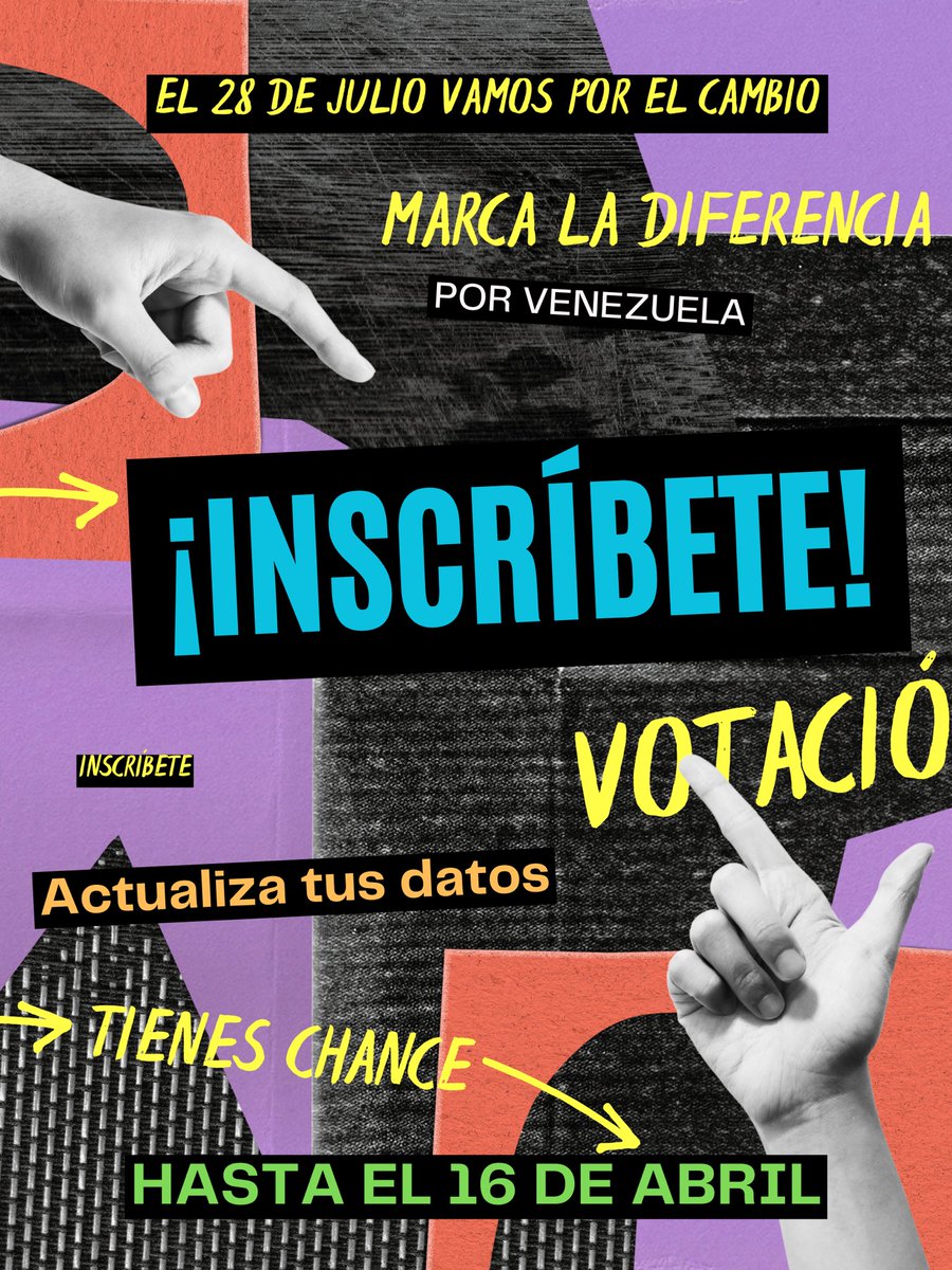 Quedan 5 DÍAS para inscribirse o actualizar los datos en el registro electoral.

No dejes que Maduro y su grupito decida por ti.

¡Regístrate y a VOTAR el 28 de julio!

#UnidadyVoto