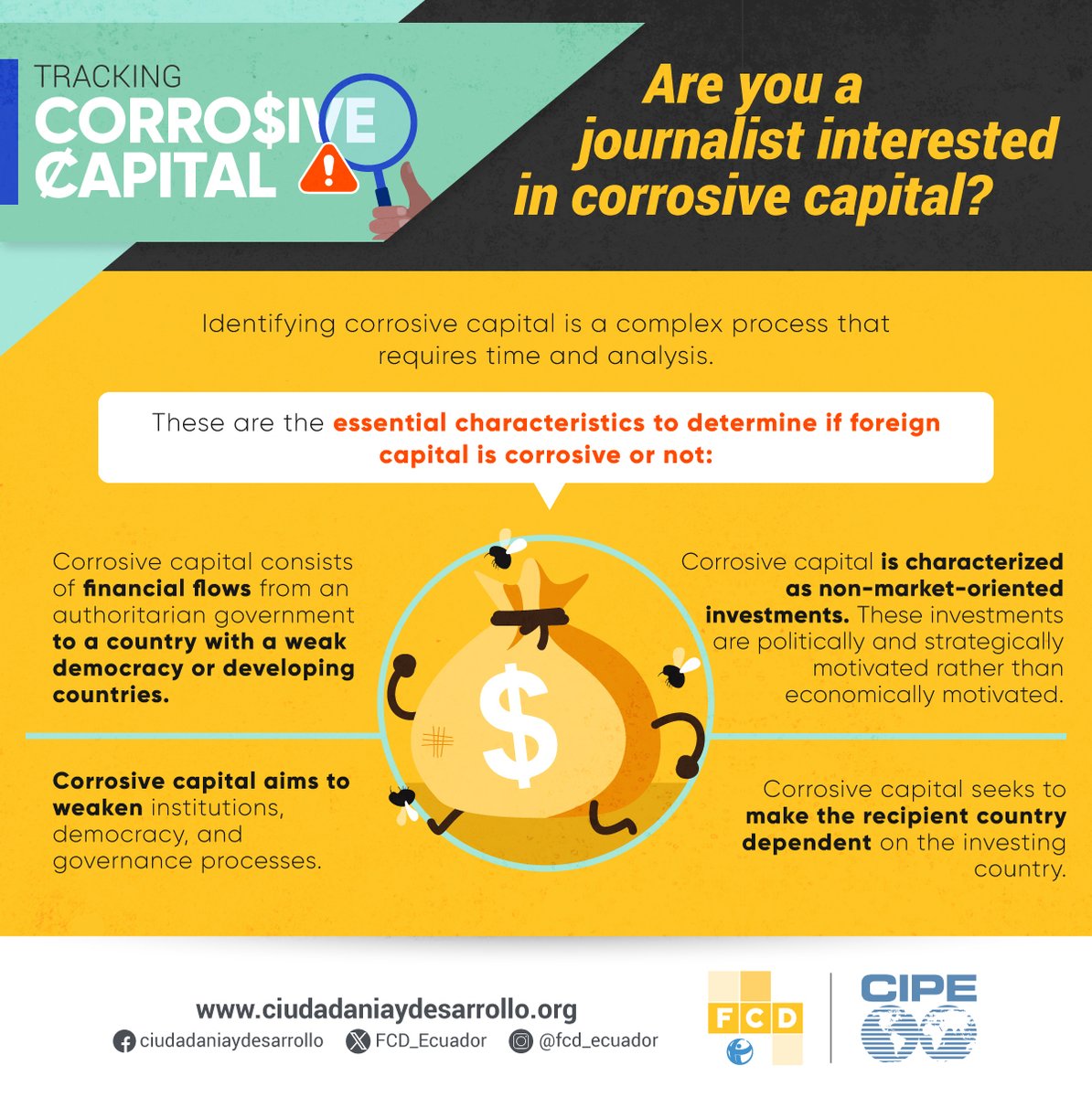 Are you a journalist interested in corrosive capital (foreign investments stemming from authoritarian countries) in Latin America? Check out @FCD_Ecuador and @cipe_lac’s new guide: bit.ly/3IzOoQb #LatinAmerica