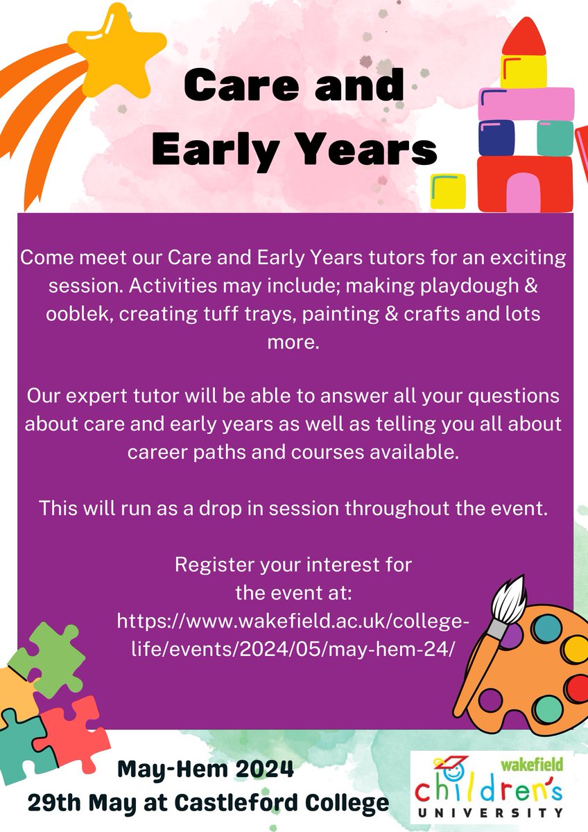 Wakefield CU (@wakefieldcu) on Twitter photo Take part in sessions with our tutors at May-Hem! 2024. <a href="/CastlefordColl/">Castleford College</a> Wednesday 29th May 10am-2pm.
Check out the leaflets below and in the previous post for more information.
Don't forget to register your interest at: wakefield.ac.uk/.../events/202… Take part in sessions with our tutors at May-Hem! 2024. <a href="/CastlefordColl/">Castleford College</a> Wednesday 29th May 10am-2pm.
Check out the leaflets below and in the previous post for more information.
Don't forget to register your interest at: wakefield.ac.uk/.../events/202…
