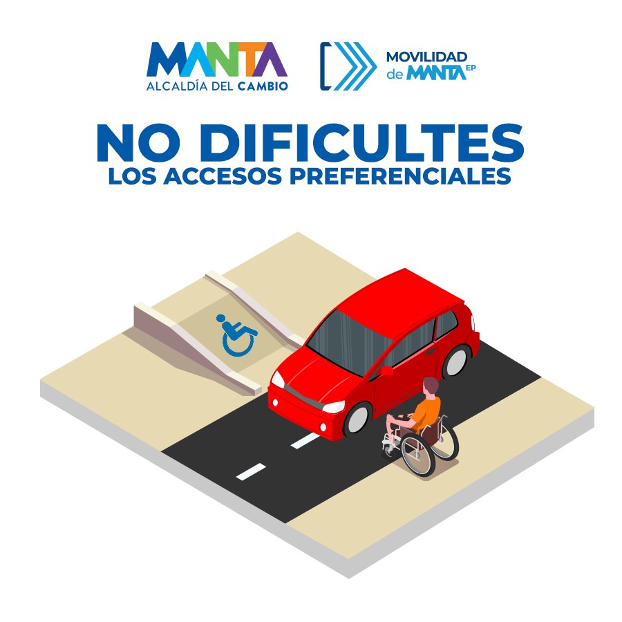 Estacionarse en lugares autorizados o permitidos contribuye con una mejor movilidad. 

Evita parquearte frente a rampas para personas con discapacidad o accesos peatonales.

#MovilidadDeManta
#AlcaldíaDelCambio