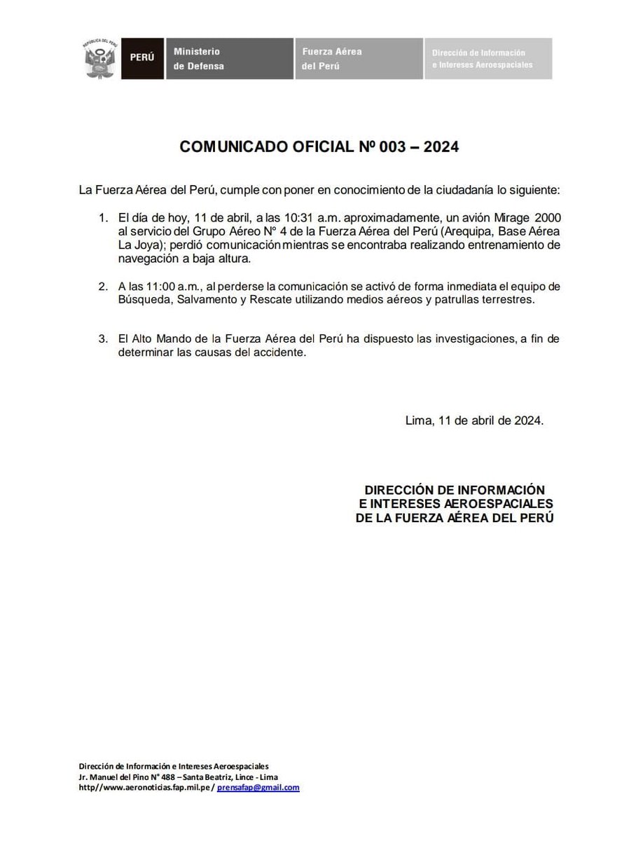 COMUNICADO OFICIAL N° 003 - 2024 - FAP
