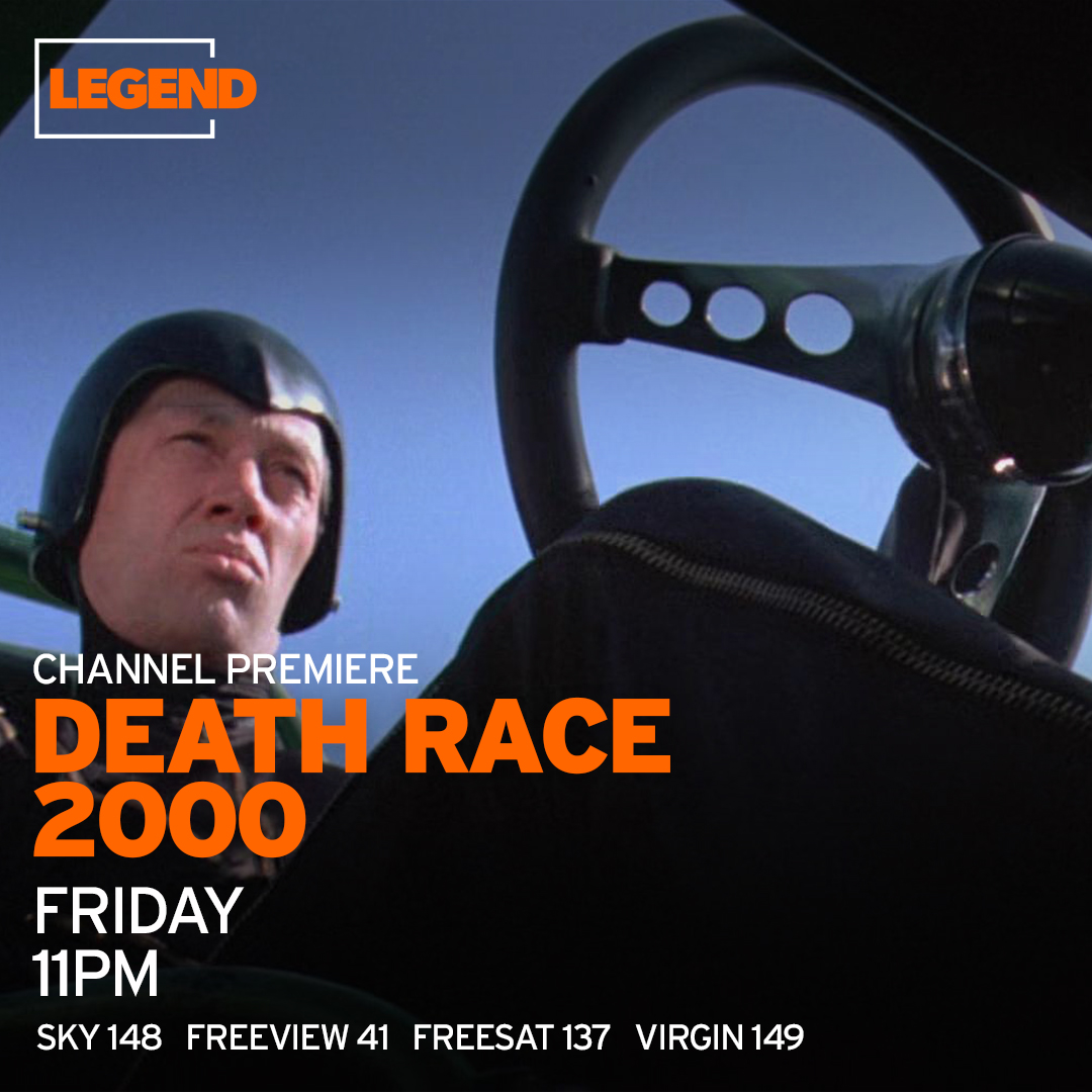 In a dystopian regime a cross-country race requires contestants to brutally run down pedestrians, but a rebel leader plans to sabotage it! David Carradine and Sylvester Stallone star in the classic Death Race 2000 at 11pm @FreeviewTV 41 @freesat_tv 137 @skytv 14, @virginmedia 149