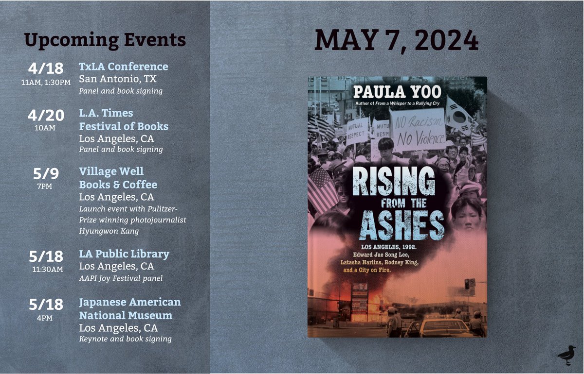 RISING FROM THE ASHES out May 7, 2024: Join Yoo's book launch tour! Honored to interview 100+sources & families of Edward Lee, Latasha Harlins & Rodney King. A @JrLibraryGuild Gold Standard. ⭐️@kirkusreviews 'Nuanced & necessary' ⭐️@iSchoolCCB 'Flowing & compelling' ⭐️@HornBook