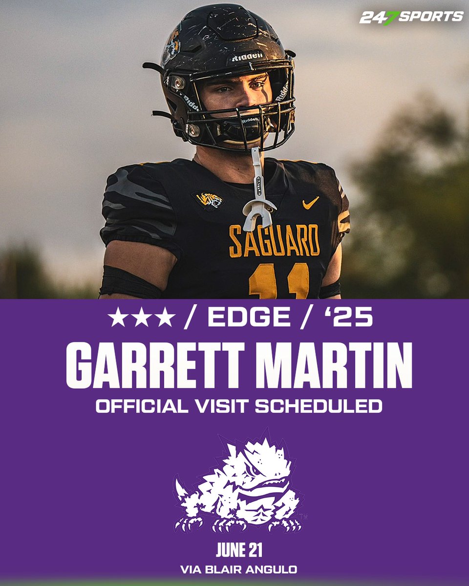 Talented edge rusher Garrett Martin from Scottsdale (Ariz.) Saguaro has locked in his official visit to #TCU: 247sports.com/article/three-…