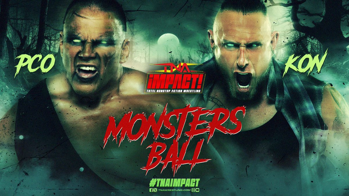 Tonight on #TNAiMPACT 

💥 @pcoisnothuman and @Big_Kon1 take it to the extreme in Monster’s Ball 

Watch on @DAZN_Wrestling – Stream on @TNAPlusApp  and Youtube for IMPACT Ultimate Insiders !! 

#TNAiMPACT #TNAUK #PWGfansANTHEM  #IMPACTonYOUTUBE #IMPACTonAXSTV #TNAWrestling