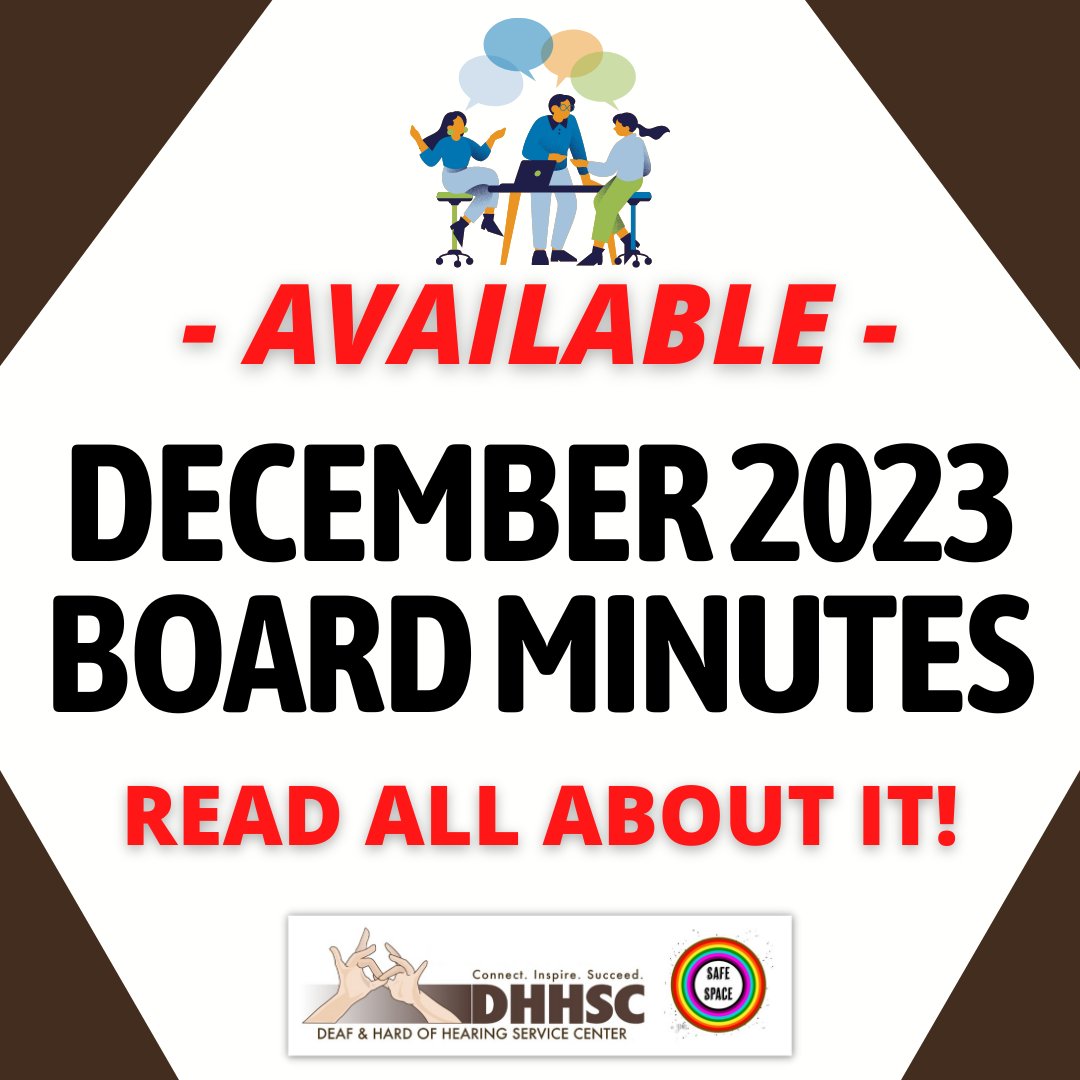 **NEW BOARD MINUTES AVAILALBE!**

Read and watch from our December 2023 meeting:

dhhsc.org/wp-content/upl…

YouTube: youtube.com/live/mHU7LkciH…

See you at our next May 2024 Board Meeting!

#DHHSC #BoardOfDirectors #BoardMeeting #BoardMinutes