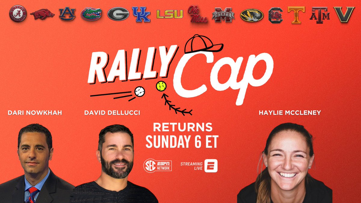 Rally Cap, @SECNetwork's weekly baseball & softball highlight & analysis show, returns Sunday 4x All-American & Olympic silver medalist @hayliemac8 joins host @ESPNDari & baseball analyst @DavidDellucci all season long 🧢 Sunday | 6p ET | SEC Network