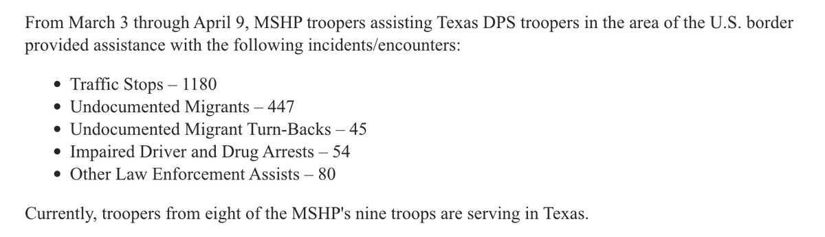 #INBOX | @GovParsonMO says @LtGovMikeKehoe is headed to Texas this weekend to meet with Missouri State Highway Patrol troopers who were deployed to the southern border last month. Since March 1, 22 troopers have assisted Texas DPS in providing law enforcement services. #moleg
