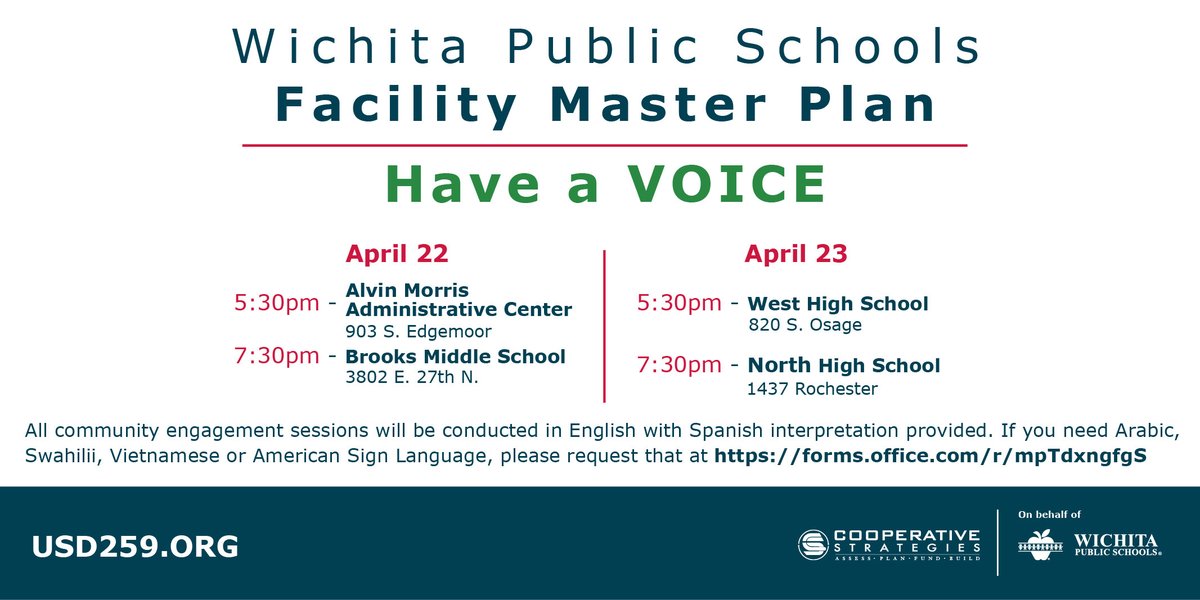 Join us for four community feedback sessions for district stakeholders as part of the work with the district's Facility Master Plan. Learn more at bit.ly/4aPVImz.