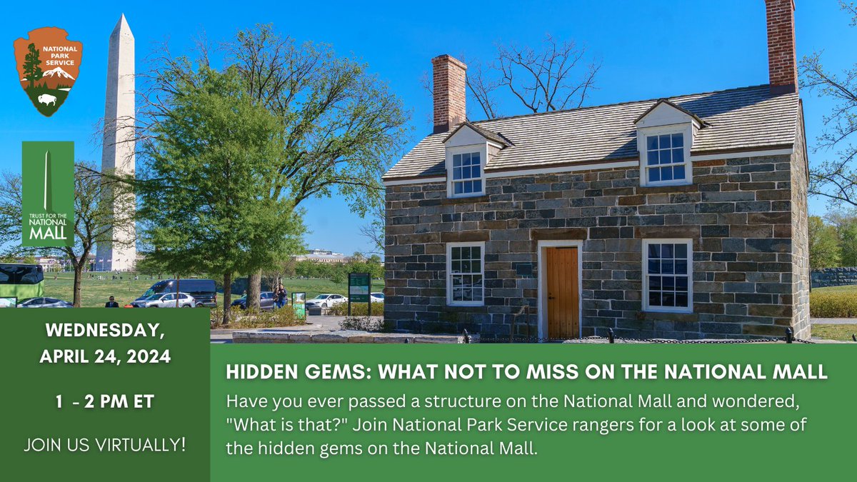Have you heard of these hidden gems on the National Mall? Discover some sites you might not know about with @NationalMallNPS on 4/24 at 1 PM ET! Learn the enriching history of the oldest house on the Mall, where there’s an island, and more! Register here: nationalmall.org/virtual-classr…