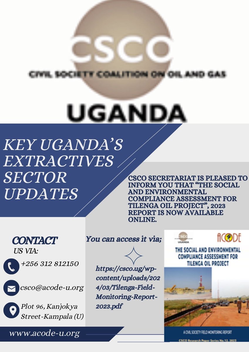 'Key Uganda's Extractives Sector Updates'. Feel free to find @TotalEnergiesUG response starting from page 38 here
csco.ug/wp-content/upl…