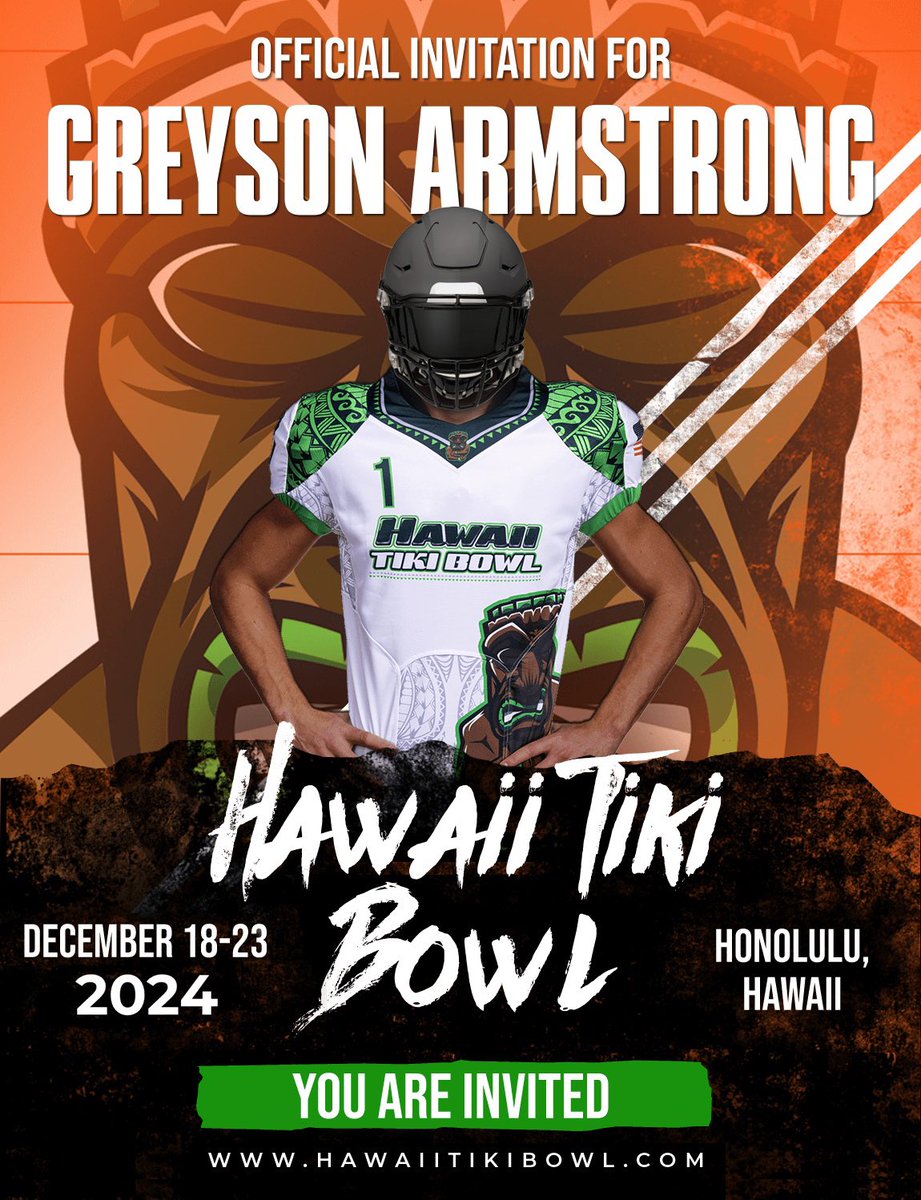 Thank you @HawaiiTikiBowl for the invitation!!! I am very blessed and thankful for this opportunity!!! @CoachWCompton @CoachHarrison16 @FillippSAU @HuttoHS_Fball