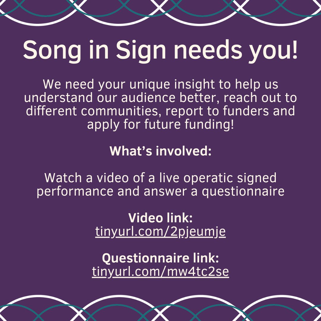 We need your unique insight to help us understand our audience better, reach out to different communities, report to funders and apply for future funding!
What’s involved:
Watch a video of a live operatic signed performance and answer a questionnaire (1/2) #ArtsResearch