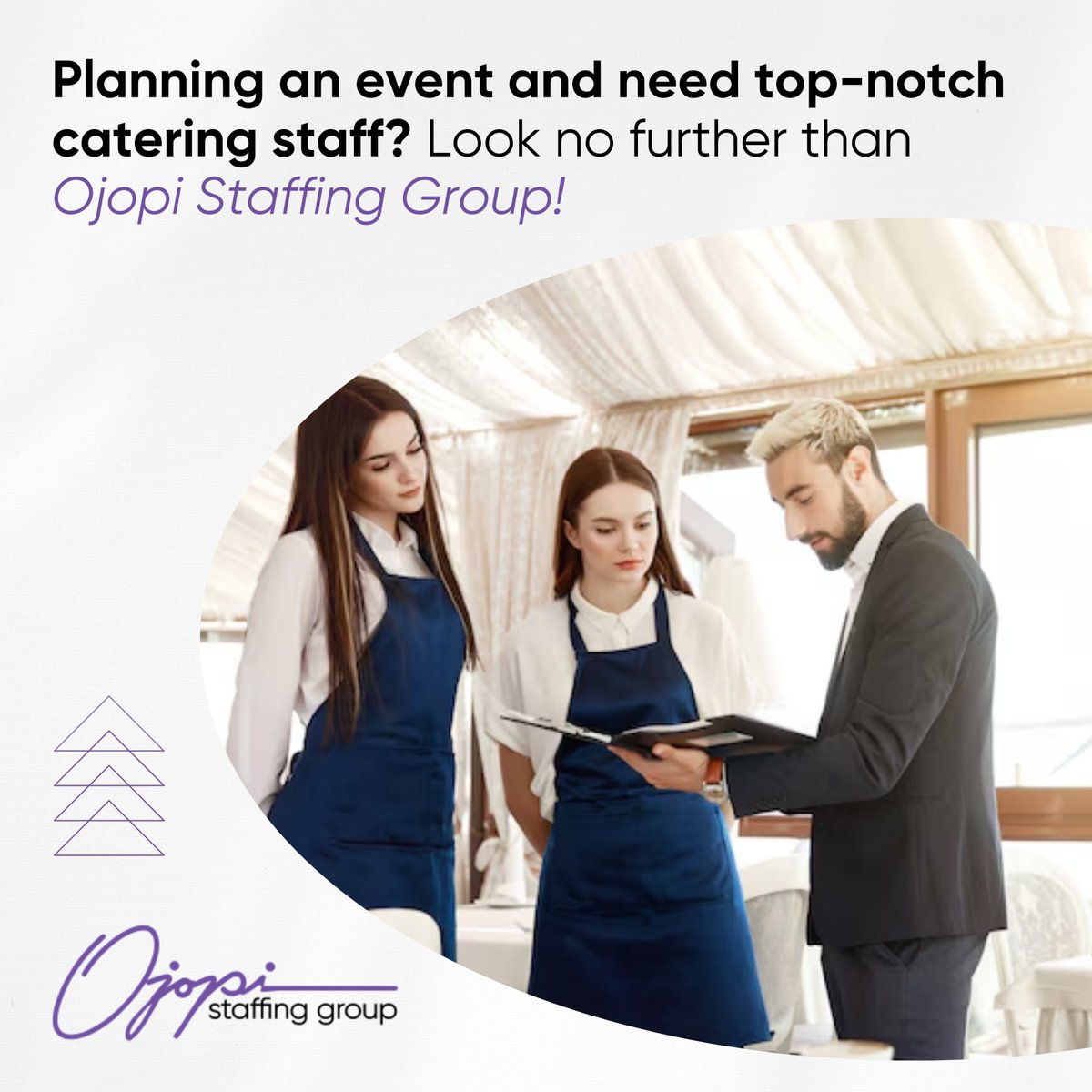 Our comprehensive roster of catering staff includes bussers, servers, and kitchen professionals, all ready to elevate your event experience. 

ojopistaffinggroup.com/#Contact%20

#EventStaffing #CateringServices #Hospitality #EventPlanning #EventProfs #StaffingSolutions #WeddingCatering