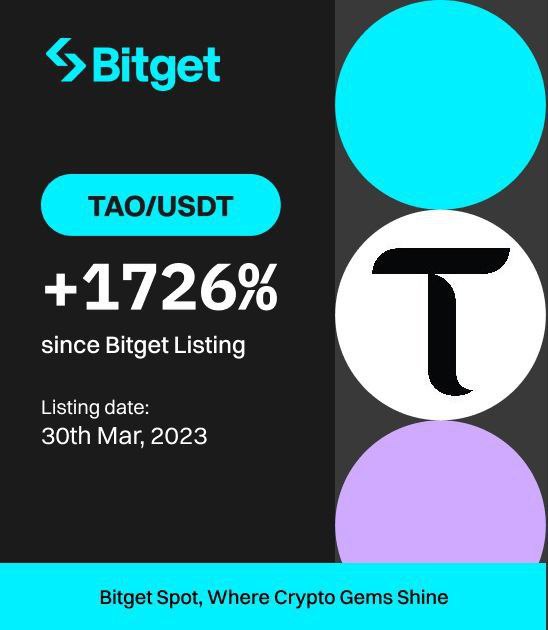 Crypto_Expert_C's tweet photo. $TAO has surged over 1700+% in the last 12 months, and is available for trading on #BitgetSpot since Mar 30, 2023.  Now #Binancegonna list this #AI #Bittensor ( $TAO) on 11th, April at 12:00 (UTC). This will bring more and rice the $TAO price. 4-digit soon. https://t.co/lJQFsTDiJr