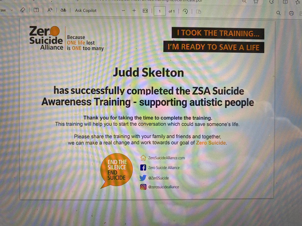 Excellent and informative life saving training 🎯🎯🎯 . Please do this free training via the link 👇👇👇 zerosuicidealliance.com/autism-suicide… Great work @adeleandmaddie @Zer0Suicide @NHS_GM @MariSaeki @SuzieJaye 👏👏👏💛💛💛