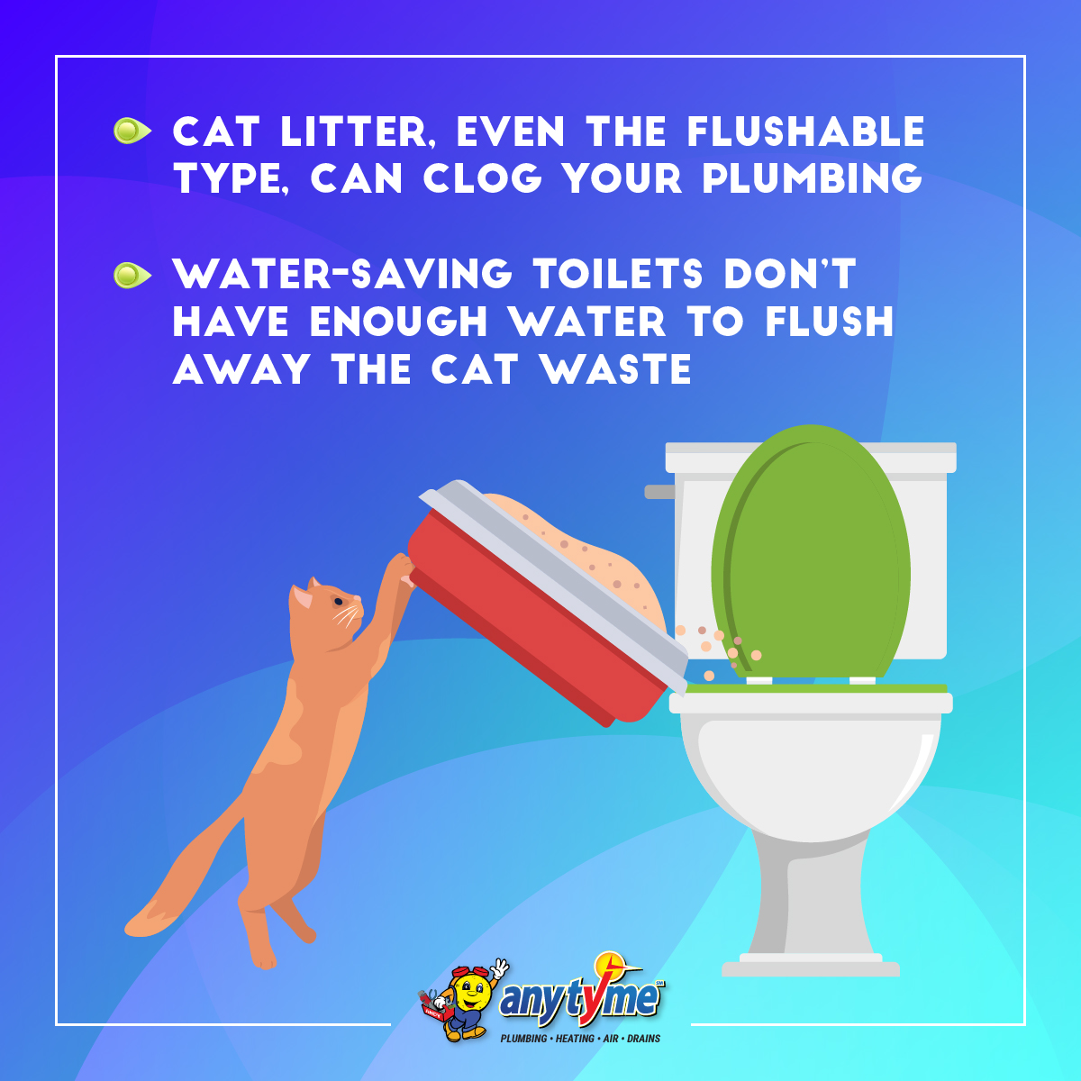 Flushable cat litter is not truly flushable.
.
.
.
.
.
#1800anytyme #anytyme #cat #cats #litter #catlitter #plumbing #plumber #pipes #drain #house #home #pets #toilet #sandiego #sandiegocounty #smallbusiness