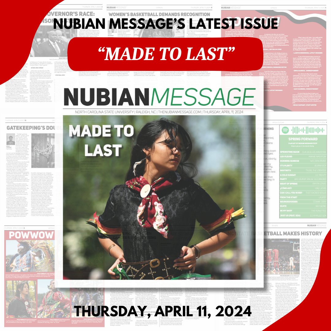 A new issue of Nubian Message is out now!! Check it out to learn everything that’s happening on NC State’s campus and around the world 🌎📰

Pick it up on stands today!!

or view it online at the link below:
thenubianmessage.com