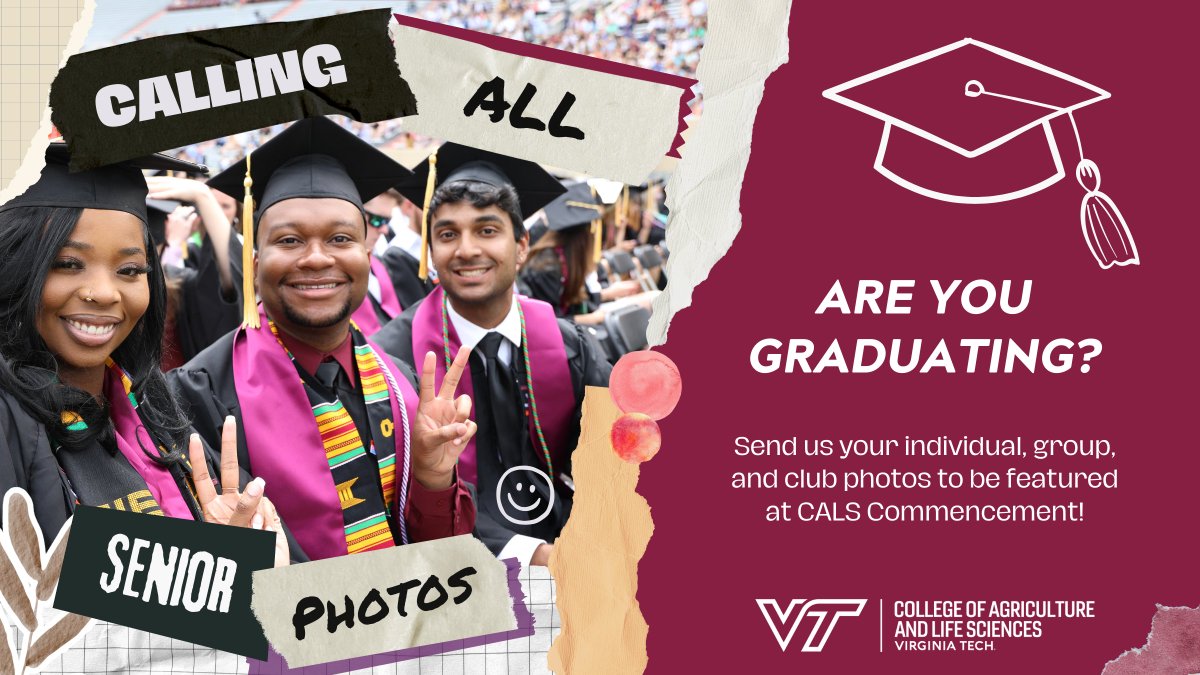 We want your photos! 📸🎓 Now is your chance to be featured at the #VTCALS Commencement Ceremony slideshow! If you're graduating, send us your senior portraits, your favorite memories, or special moments with your friends & club members! Upload here➡️ brnw.ch/21wHCOC