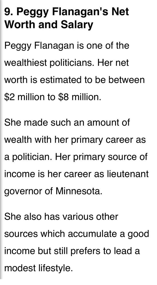 Look at Peggy. Raised in St Louis Park by a single parent who was a phlebotomist. Lived in government housing & off tax payers. Her grandma was an activist. Peggy went off to college at the U of M. She's proud of her 1.75 GPA. Net worth $2-8 Million.