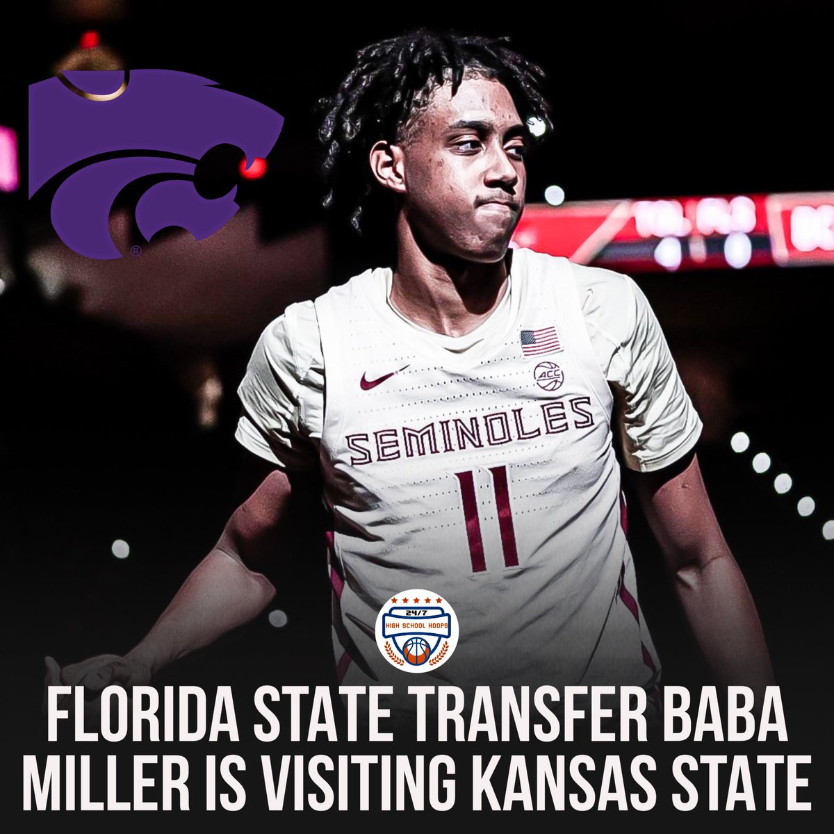 NEWS: Florida State transfer Baba Miller is taking a visit to Kansas State and Jerome Tang this weekend, per source. Miller just wrapped up his sophomore season, playing two seasons with the Seminoles. He’s a native of Mallorca, Spain. He averaged 7.6PPG, 4.9RPG, 1.4APG, 1.1BPG…