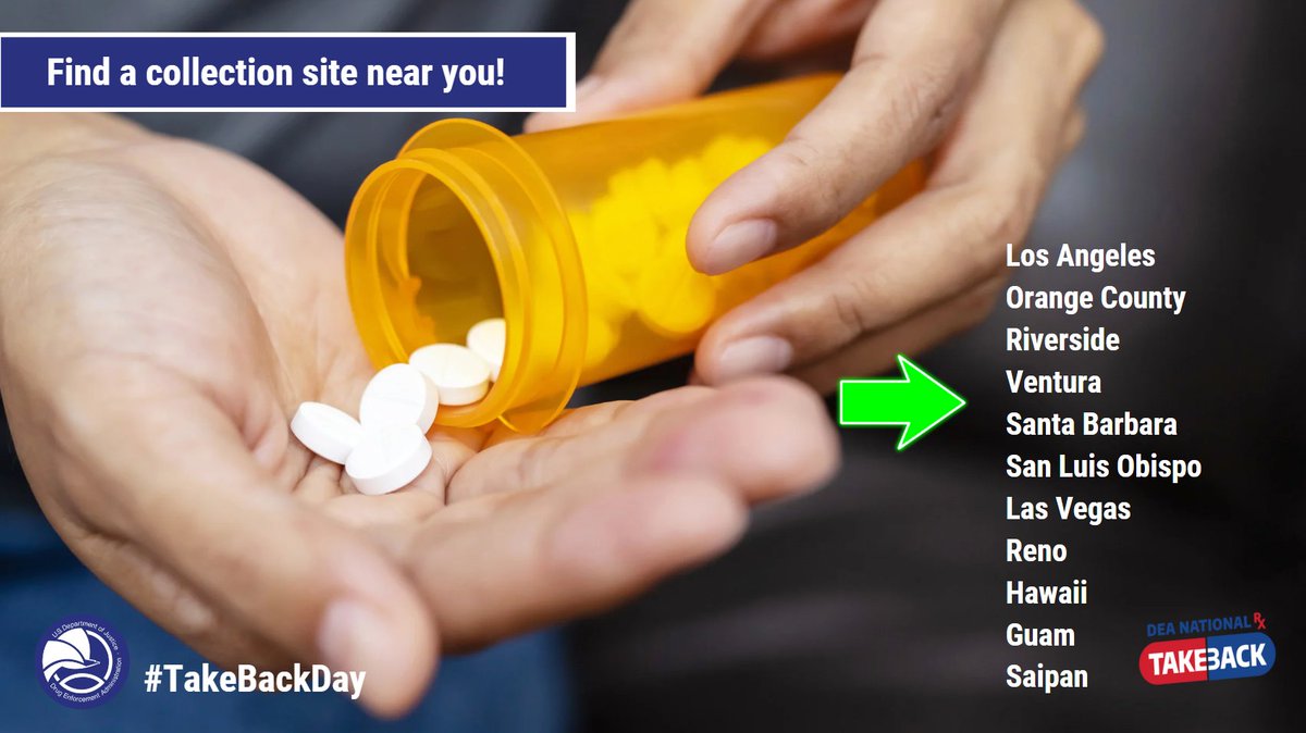 #TakeBackDay is a free event for communities nationwide to dispose of old and unneeded medications safely and anonymously. Learn more: bit.ly/35JM1tL @DEAHQ #drugfree #healthy
