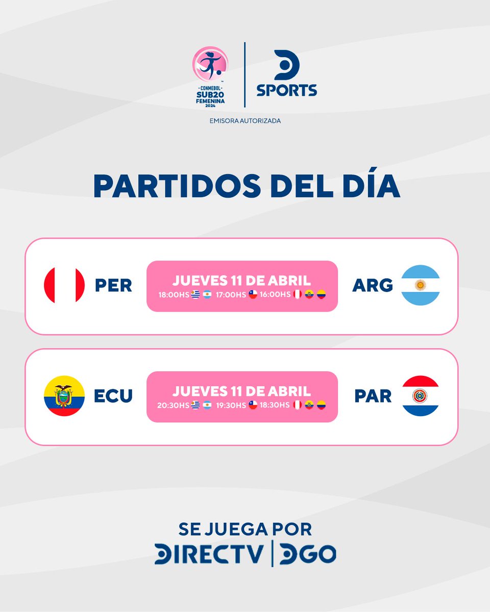 ¡EL CONMEBOL SUDAMERICANO SUB-20 FEMENINO COMIENZA CON PARTIDAZOS! 🔥⚽ ▶️ Perú y Argentina se enfrentan en el primer turno, mientras que Ecuador y Paraguay cierran el primer día. ¡Se juega por DSPORTS y @dgo_latam! 📺📱