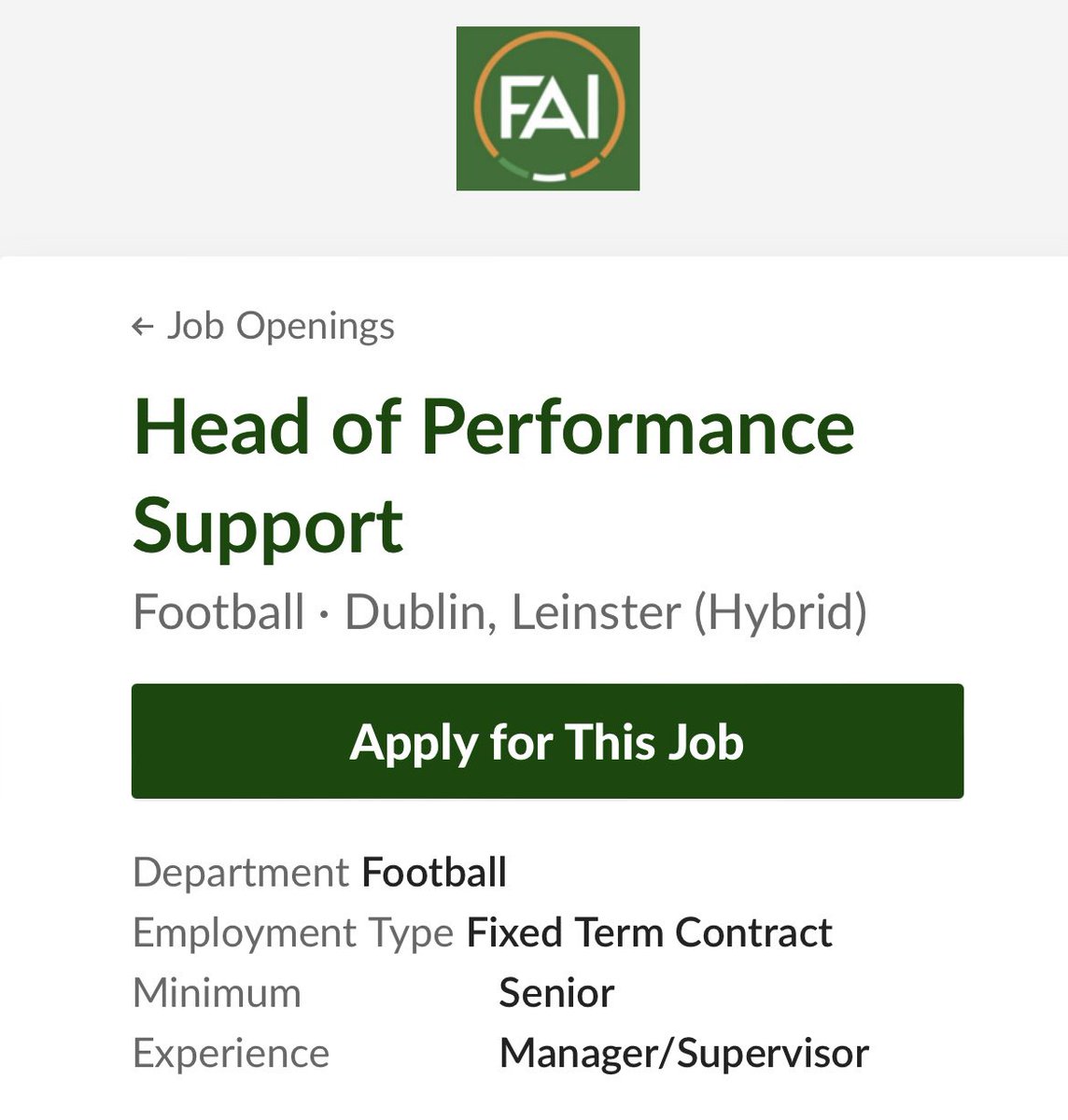 Very important position and a fantastic opportunity. Opportunity to provide high level SS&M to many girls/boys & men/women players. fai.bamboohr.com/careers/106