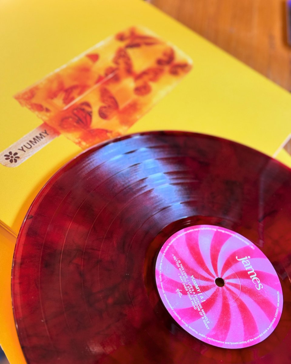 💥 Out tomorrow, 'Yummy' by @wearejames on ltd red vinyl, order on our website or pick up a copy 💥 What a band! 🔝🎶🍪☕️✌️🍺🍷🙏