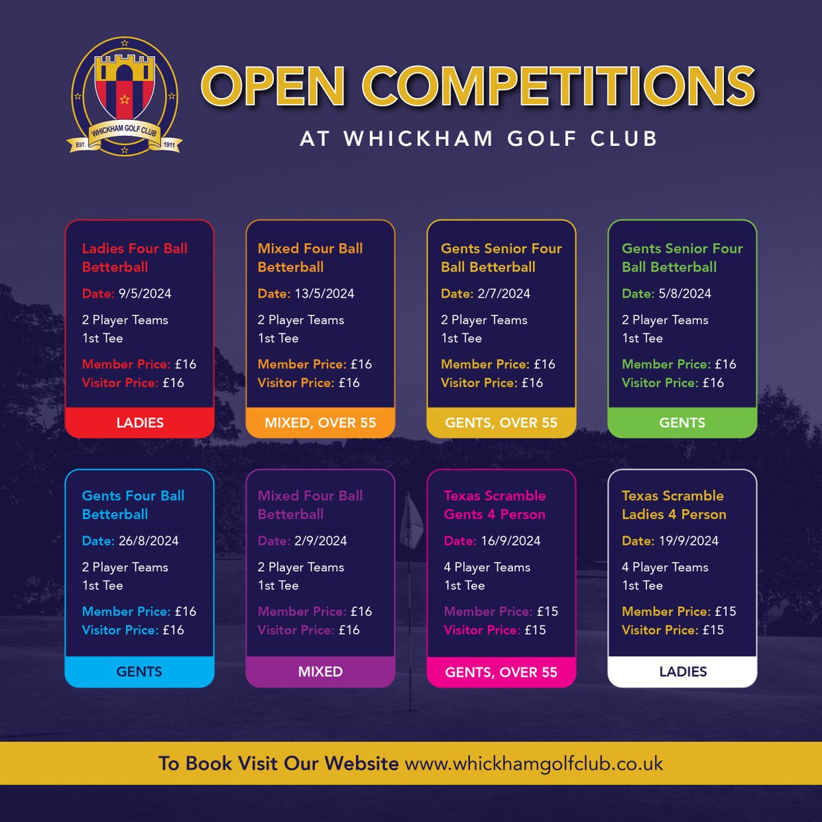 Thinking about the blue skies and a round of golf with your friends?

Whickham Golf Club opens are for everyone, mixed, ladies and gents. Scramble to Better-Ball you won’t be disappointed.

Book today. 📷
visitors.brsgolf.com/whickham#/open…