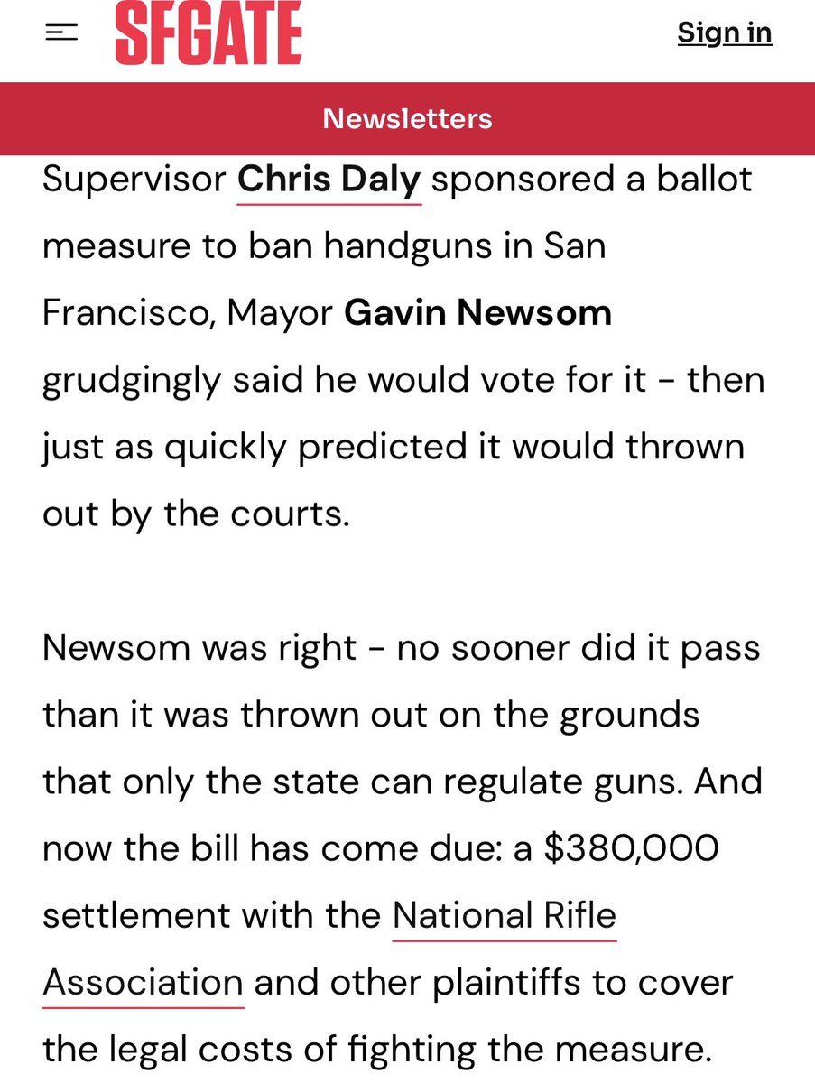@CAgovernor Actually the law bans guns basically everywhere by default… that’s not “commonsense gun laws” also I’m not gonna trust the former Mayor of San Francisco who supported a ballot measure to ban all handgun possession and ban all firearm sales in the city even though he knew it was…