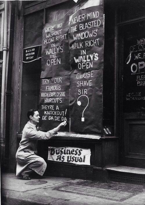 Wally's Barber Shop, London, 1944. amzn.to/4aR1nsB