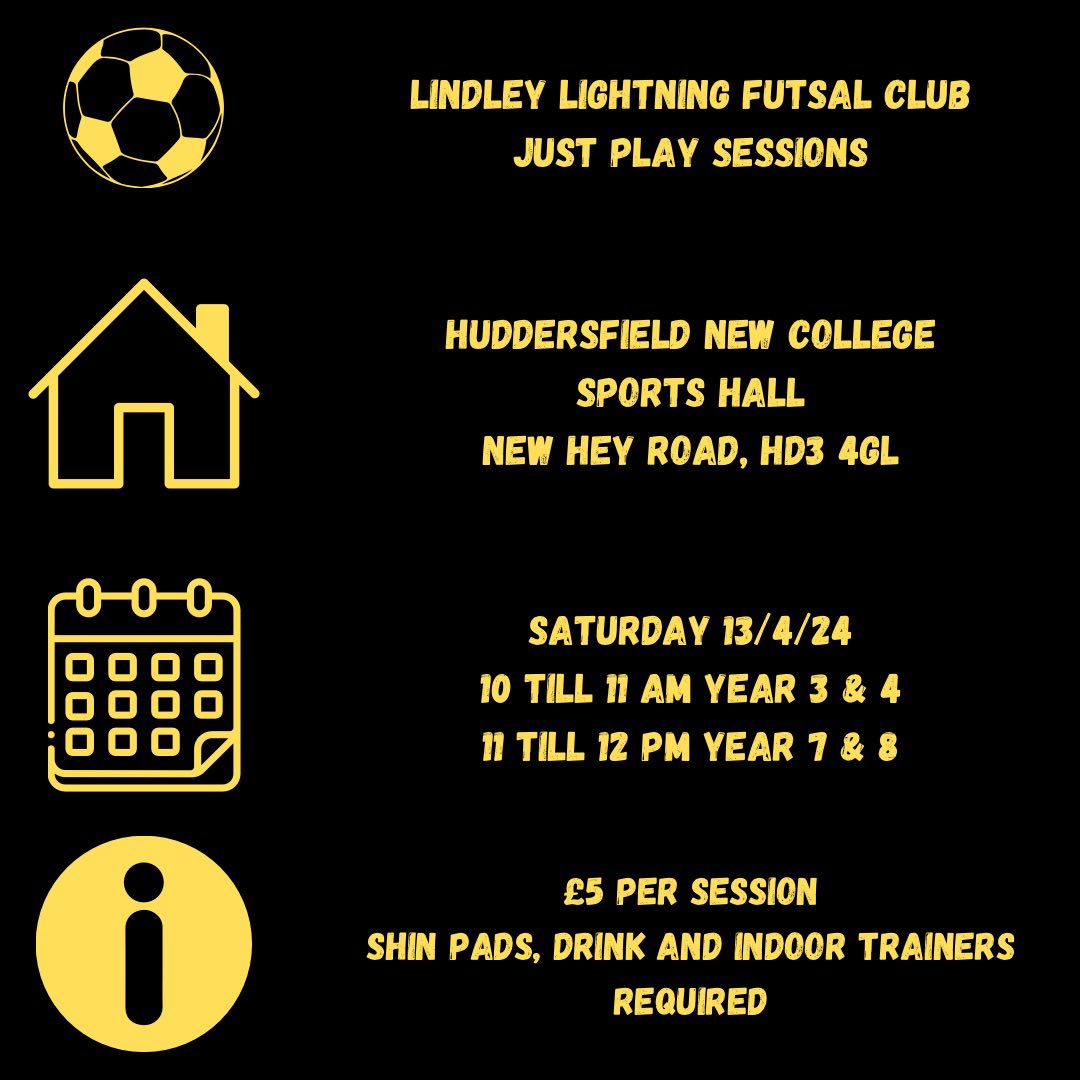 LLJFC's tweet image. Lindley Lightning Futsal Club Just Play Sessions

Message 07961539634 to book a space.

Just play - Book, arrive, play.