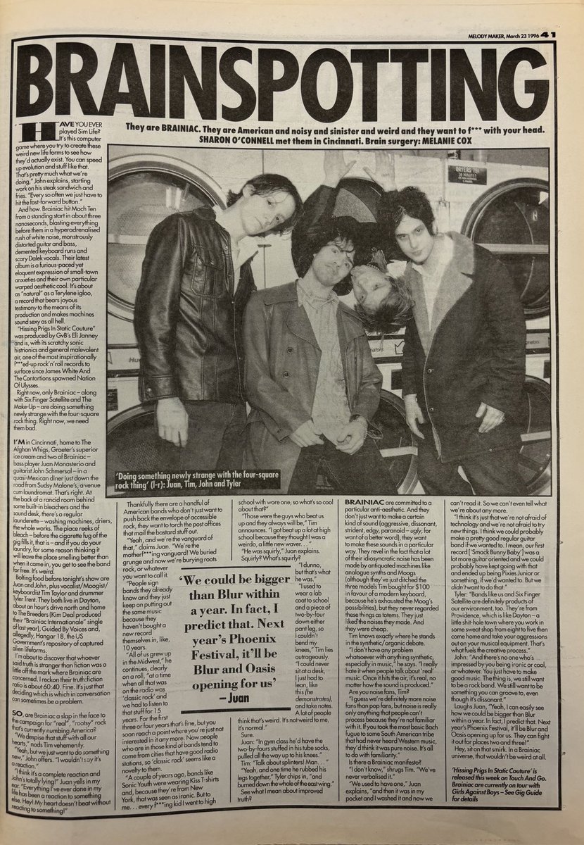 Brainiac meet Sharon O’Connell. Photo by Melanie Cox! Melody Maker, 23 March 1996. #MelodyMaker #MyLifeInTheUKMusicPress #1996