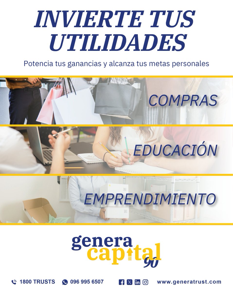 🎯Alcanza tus objetivos con Genera Capital 90
 
📶Obtén un rendimiento aproximado del 6,65% al 6,90% en 90   días.
 
#InversiónEmocionante #AdiósAhorroAburrido #Confianza #Fideicomisos #Fondos   #PlanificaciónFinanciera #FondosDeInversión  #Inversión #Capital #utilidades