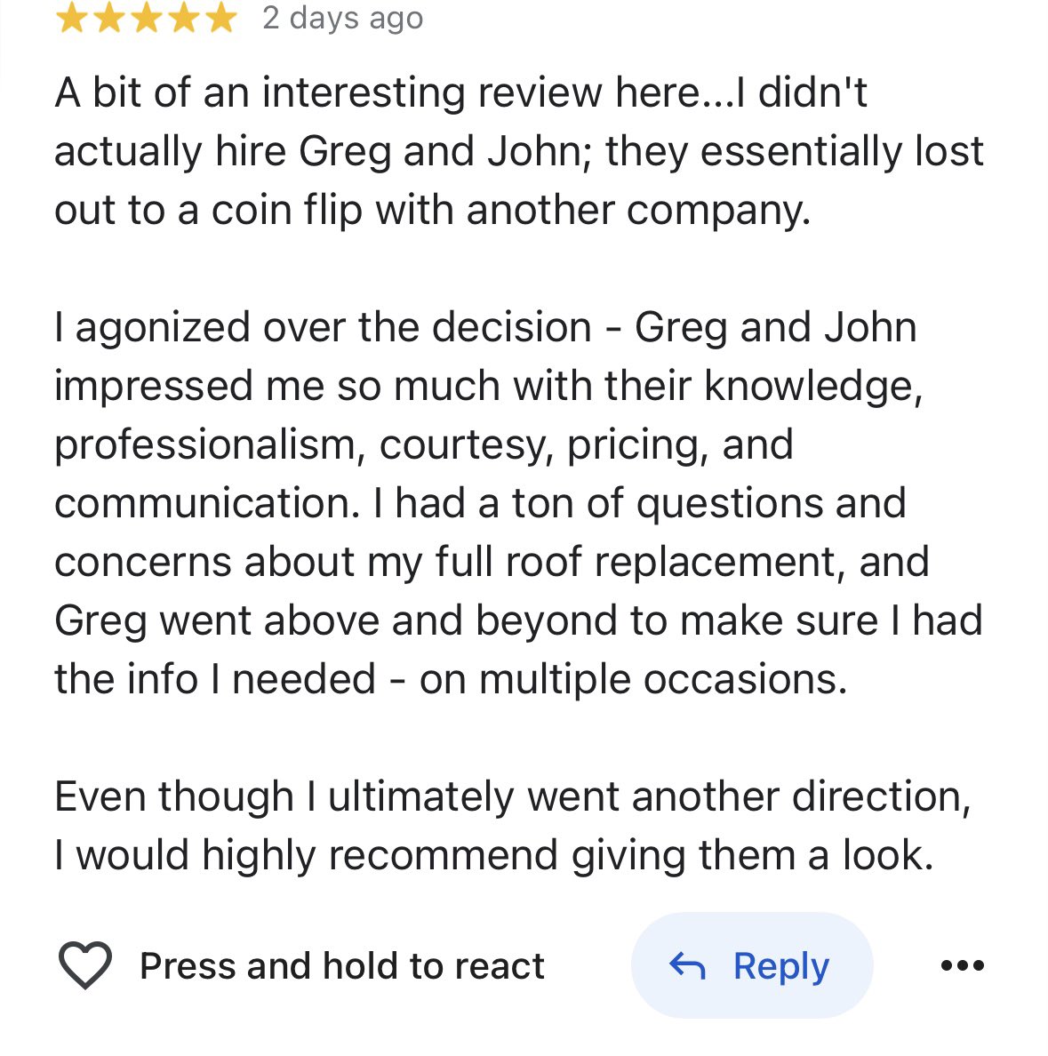 How would you feel about a potential customer giving you a 5-star review after choosing to go with the competition?