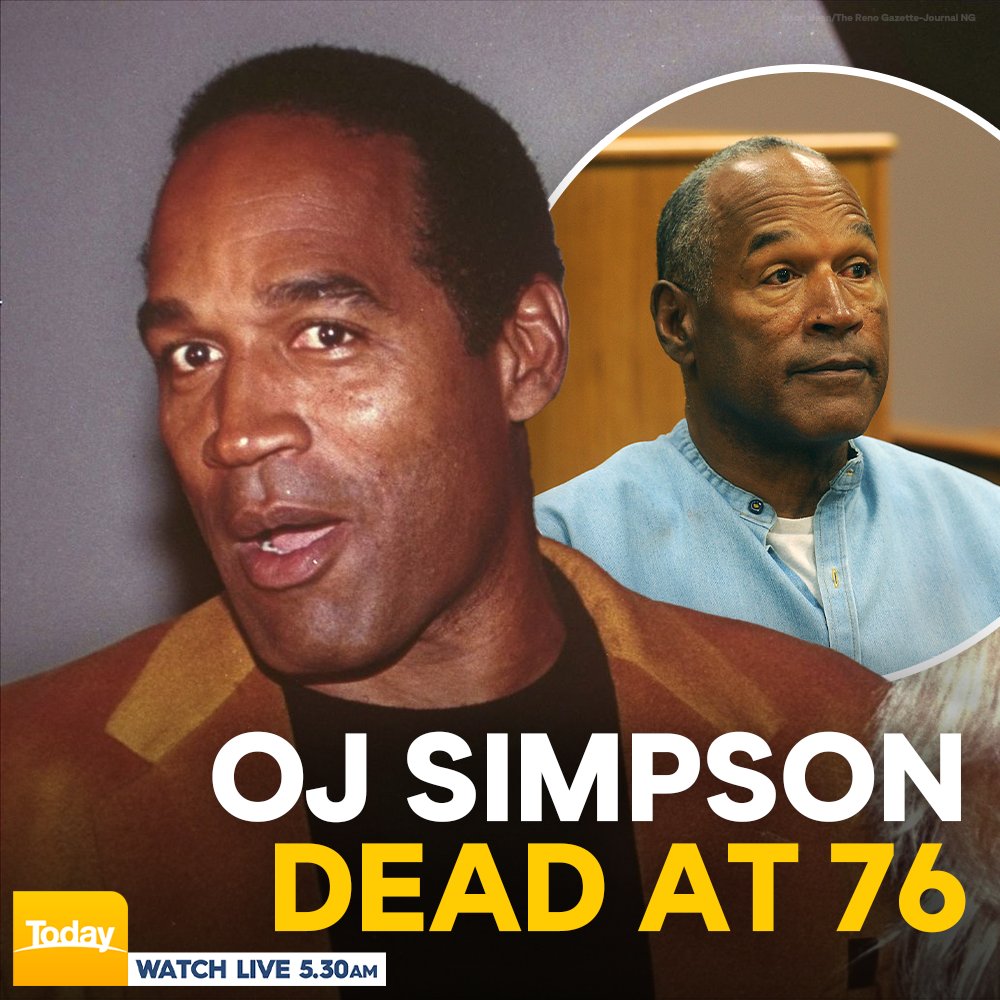 #BREAKING: OJ Simpson, the decorated US football star and Hollywood actor who was acquitted of charges he killed his former wife and her friend but later found liable in a separate civil trial, has died. He was 76. #9Today READ MORE: nine.social/Eb0...