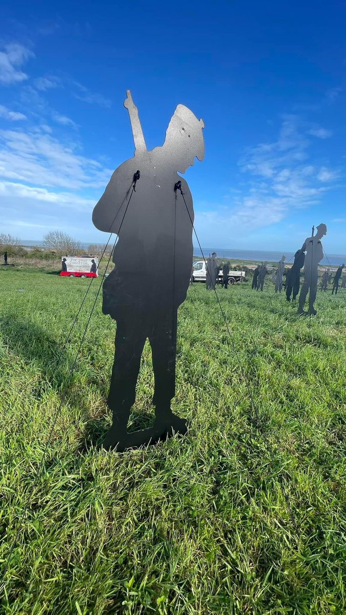 One by one, with their heads bowed, the ‘giants’ are rising among the fields of the Memorial site, with the view out to Gold Beach in the distance. A most poignant tribute on this 80th anniversary year. Credit: Standing with Giants #DDay80 #StandingWithGiants