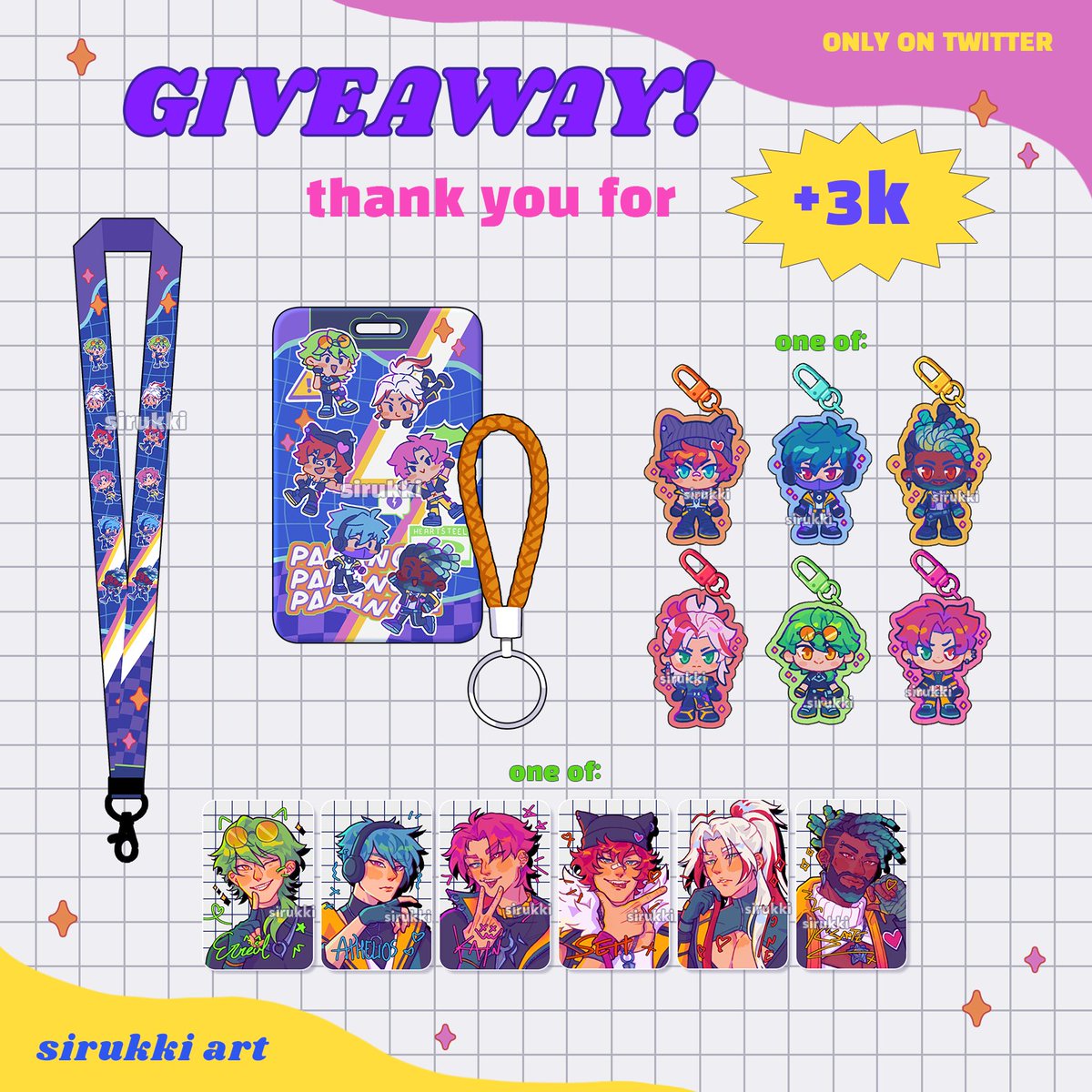 GIVEAWAY!! To celebrate 3k , I bring you a Heartsteel giveaway! Thank you very much for all your support 😭🌈 RULES ✨ 🧡Follow @sirukki_art 🩷Like & RT! 💜Extra: Comment which member do you want!