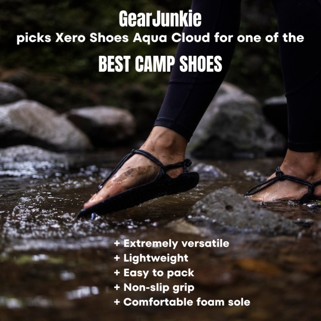 5 Reasons @TheGearJunkie named Xero Shoes Aqua Cloud sandal as one of the best camp shoes: #1. Versatility ⛺ #2. They float! 🛶 #3. Grippy even when wet💧 #4. Packable🎒 #5. Durable 🌞 Read the article: bit.ly/xerocamp #xeroshoes #camping #campshoes